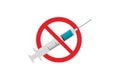 No vaccine, icon isolated. No syringe sign. against vaccination. Flat design. Vector Illustration.