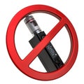 No vaping concept. Forbidden sign with Box Mod e-cigarette, 3D rendering Royalty Free Stock Photo