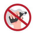 No vaping prohibition, hand holding vape or e-cigarette flat illustration sign symbol vector Royalty Free Stock Photo