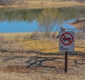 No Vehicles Allowed Sign on Lake Texoma`s Shoreline in Kingston, Bryon County, Oklahoma