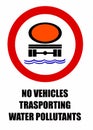 No vehicles carrying goods dangerous to contaminate water, road sign.