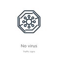 No virus icon. Thin linear no virus outline icon isolated on white background from traffic signs collection. Line vector sign, Royalty Free Stock Photo