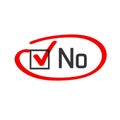 No vote poll answer vector check box circled or highlighted with red felt tip pen marker, concept of disagree choice Royalty Free Stock Photo