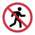 No walk icon access for pedestrians prohibition sign, vector illustration. No pedestrian sign