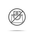 No Wallet, bag, dollar icon. Simple thin line, outline vector of saving money ban, prohibition, embargo, interdict, forbiddance Royalty Free Stock Photo