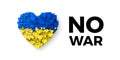 No War banner. Stop war and military aggression. Blue and yellow Ukraine flag in heart silhouette. Concept of freedom and peace Royalty Free Stock Photo