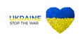 No War banner. Stop war and military aggression. Blue and yellow Ukraine flag in heart silhouette. Concept of freedom and peace Royalty Free Stock Photo