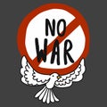 No war logo and cute white pigeon cartoon Royalty Free Stock Photo