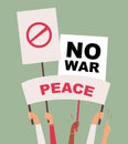 No war. protest placards meeting people holding boards. Vector concept pictures