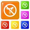 No wasp sign icons set vector color