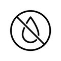 No water drop line style icon. Liquids are prohibited. Not a waterproof characteristic symbol Royalty Free Stock Photo