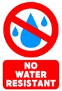 No water resistance, no waterproof. Warning sign with ban symbol and text.
