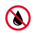 No waterproof warning sign, water drop forbidden vector icon symbol. Forbidden sign isolated on white background.illustration Royalty Free Stock Photo