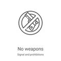 no weapons icon vector from signal and prohibitions collection. Thin line no weapons outline icon vector illustration. Linear