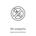 no weapons icon vector from signal and prohibitions collection. Thin line no weapons outline icon vector illustration. Linear Royalty Free Stock Photo