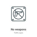 No weapons outline vector icon. Thin line black no weapons icon, flat vector simple element illustration from editable traffic Royalty Free Stock Photo