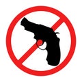 No weapons sign. No guns icon. Red round prohibition sign. Stop war