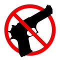 No weapons sign. No guns icon. Red round prohibition sign. Stop war