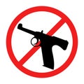 No weapons sign. No guns icon. Red round prohibition sign. Stop war