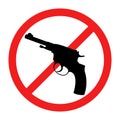 No weapons sign. No guns icon. Red round prohibition sign. Stop war