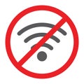 No wifi glyph icon, prohibited and ban, internet forbidden sign, vector graphics, a solid pattern on a white background.