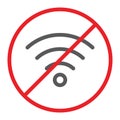 No wifi line icon, prohibited and ban, internet forbidden sign, vector graphics, a linear pattern on a white background. Royalty Free Stock Photo