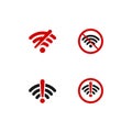 No wifi signal icon, no wifi sign symbol on white background, Wireless wifi icon sign flat design vector illustration set Royalty Free Stock Photo