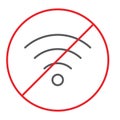 No wifi thin line icon, prohibited and ban, internet forbidden sign, vector graphics, a linear pattern on a white Royalty Free Stock Photo