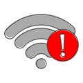 No WiFi vector icon on transparent  background. Wi-Fi logo illustration. Lack of internet cartoon style on white isolated Royalty Free Stock Photo