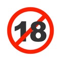 No 18 years old familiar. Adult content icon. Red prohibition sign. Stop symbol Vector illustration isolated on white background Royalty Free Stock Photo