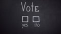 No and yes answers in vote written on blackboard, election concept, decision