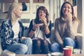 On no, you are been feet. Young women having fun together. Royalty Free Stock Photo