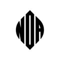 NOA circle letter logo design with circle and ellipse shape. NOA ellipse letters with typographic style. The three initials form a Royalty Free Stock Photo