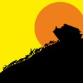 Noah and the ark and the animals. Silhouette, hand drawn. Royalty Free Stock Photo