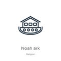 Noah ark icon. Thin linear noah ark outline icon isolated on white background from religion collection. Line vector noah ark sign