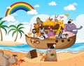 Noah`s Ark with animals in the ocean scene