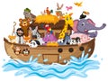 Noah`s Ark with Animals on water wave isolated on white background Royalty Free Stock Photo