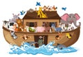 Noah`s Ark with Animals on water wave isolated on white background Royalty Free Stock Photo