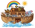 Noah`s Ark with Animals on water wave isolated on white background Royalty Free Stock Photo