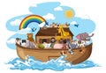 Noah`s Ark with Animals on water wave isolated on white background Royalty Free Stock Photo