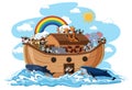 Noah`s Ark with Animals on water wave isolated on white background Royalty Free Stock Photo