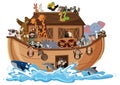 Noah`s Ark with Animals on water wave isolated on white background Royalty Free Stock Photo