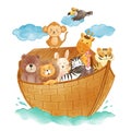 Noah \'s ark with many wildlife animals . The flood concept . Royalty Free Stock Photo