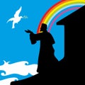 Noah`s Ark and rainbow. Silhouette, hand drawn