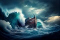 Noah\'s ark in a stormy sea painting.generative ai Royalty Free Stock Photo