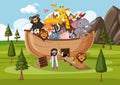 Noah`s Ark with wild animals in nature scene