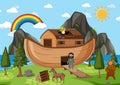 Noah`s Ark with wild animals in nature scene