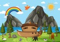 Noah`s Ark with wild animals in nature scene