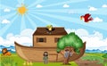 Noah`s Ark with wild animals in nature scene