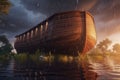 Noah\'s majestic ark at the beginning of the global flood. AI Generation